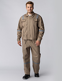 Костюм Респект (тк.Саржа,250) брюки, бежевый/коричневый%