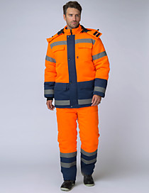 Костюм зимний Дорожник (Смесовая, 210) брюки, оранжевый/темно-синий%