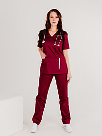 Костюм медицинский женский №430 Cotton Premium, цвет бордо.