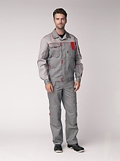 Костюм Союз-Профессионал-1 тк.Балтекс,240 брюки, серый/св.серый/красный%
