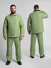 Костюм сварщика усиленный 1 кл.защиты ЭКО (тк.Брезент, 480), хаки. Заключение МинПромТорг